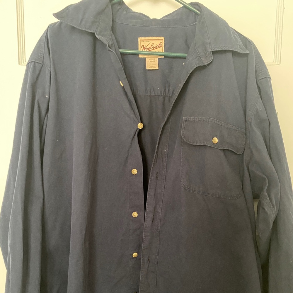 Blue Woolrich Mens Button Down Long Sleeve L